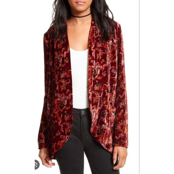 Free People Floral Velvet Open Front Blazer Jacket - Picture 1 of 11